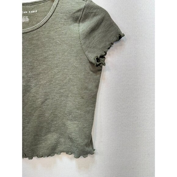 American Eagle Wommens Waffle Knit Cropped Top Size S Green Lettuce Edge Casual - Picture 4 of 9